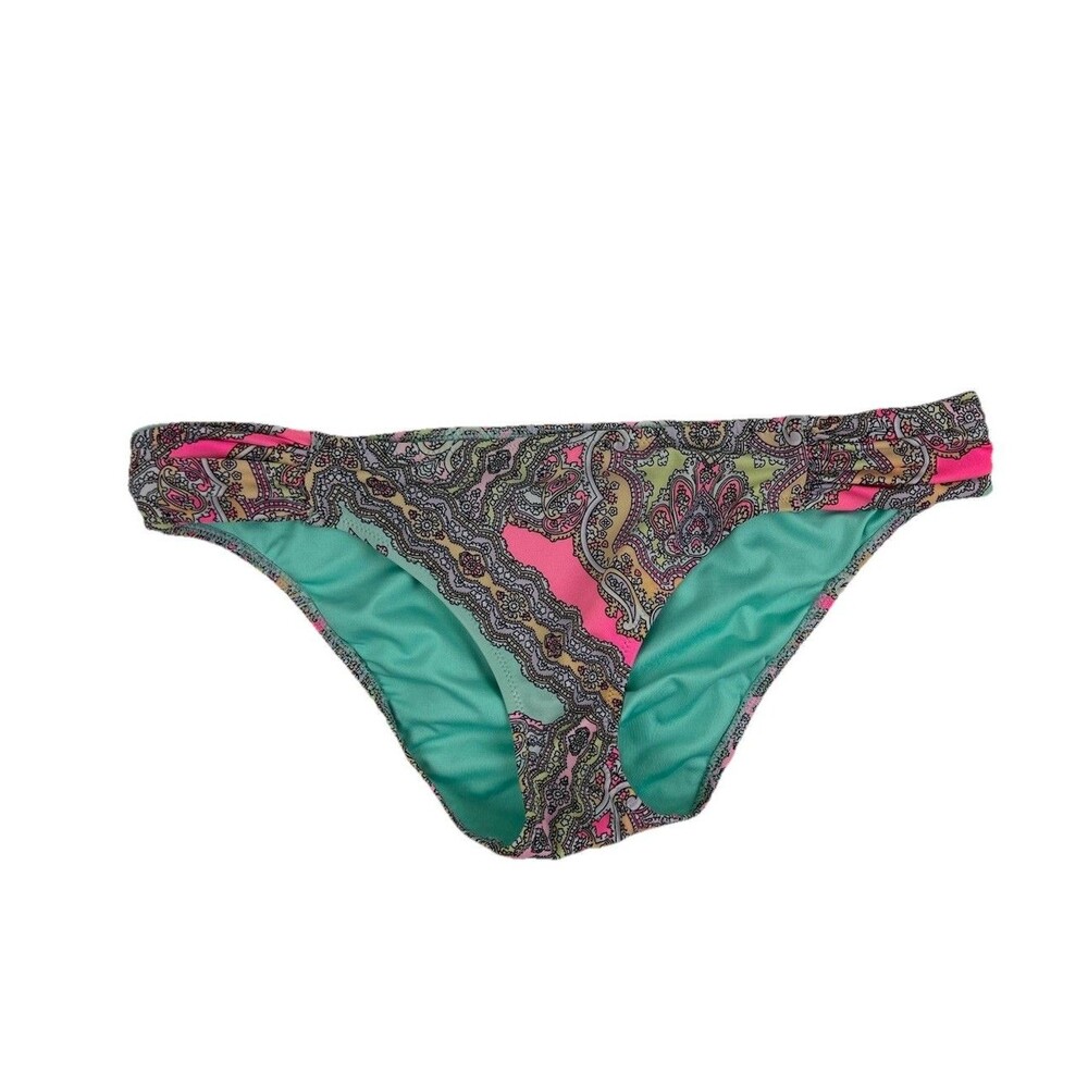 Victorias Secret Classic Hipster Ruched Neon Paisley Print Boho Bikini Bottom M